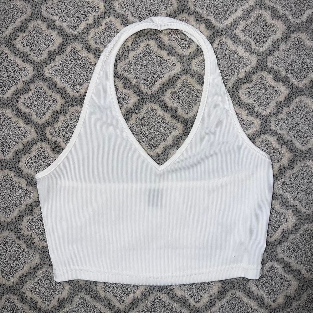 Rib Knit White Halter Backless Top